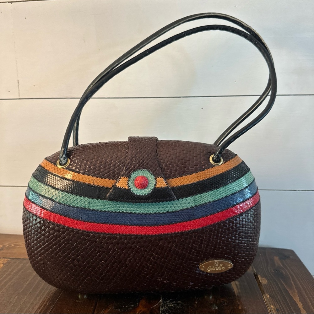 Gabriella Vintage Handmade Woven Brown/multicolor Handbag